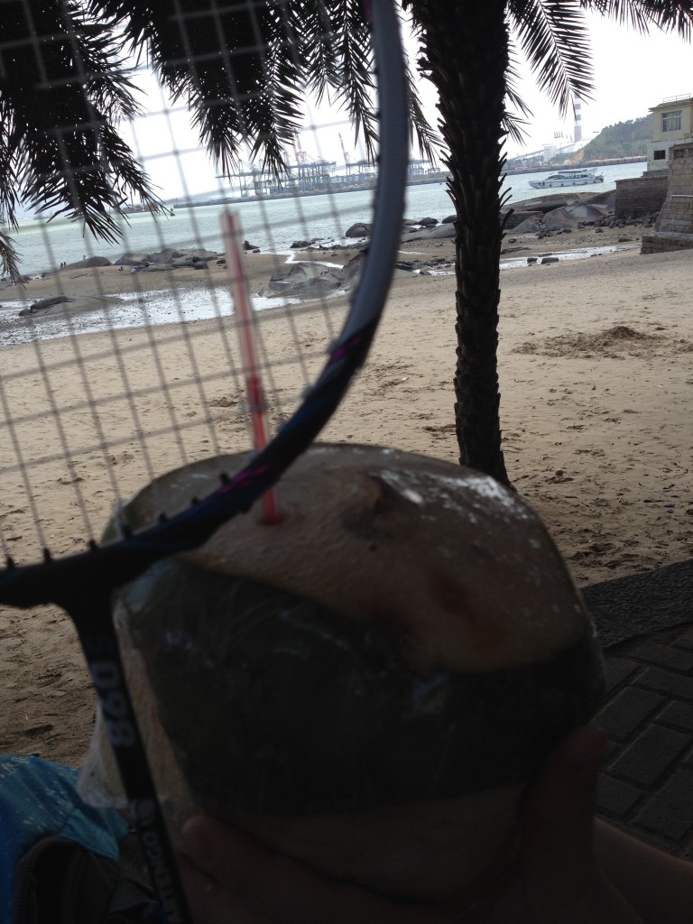When it arrived on the island it bought a fresh coconut and sat sipping the fresh coconut juice in the shade while enjoying the ocean view. 