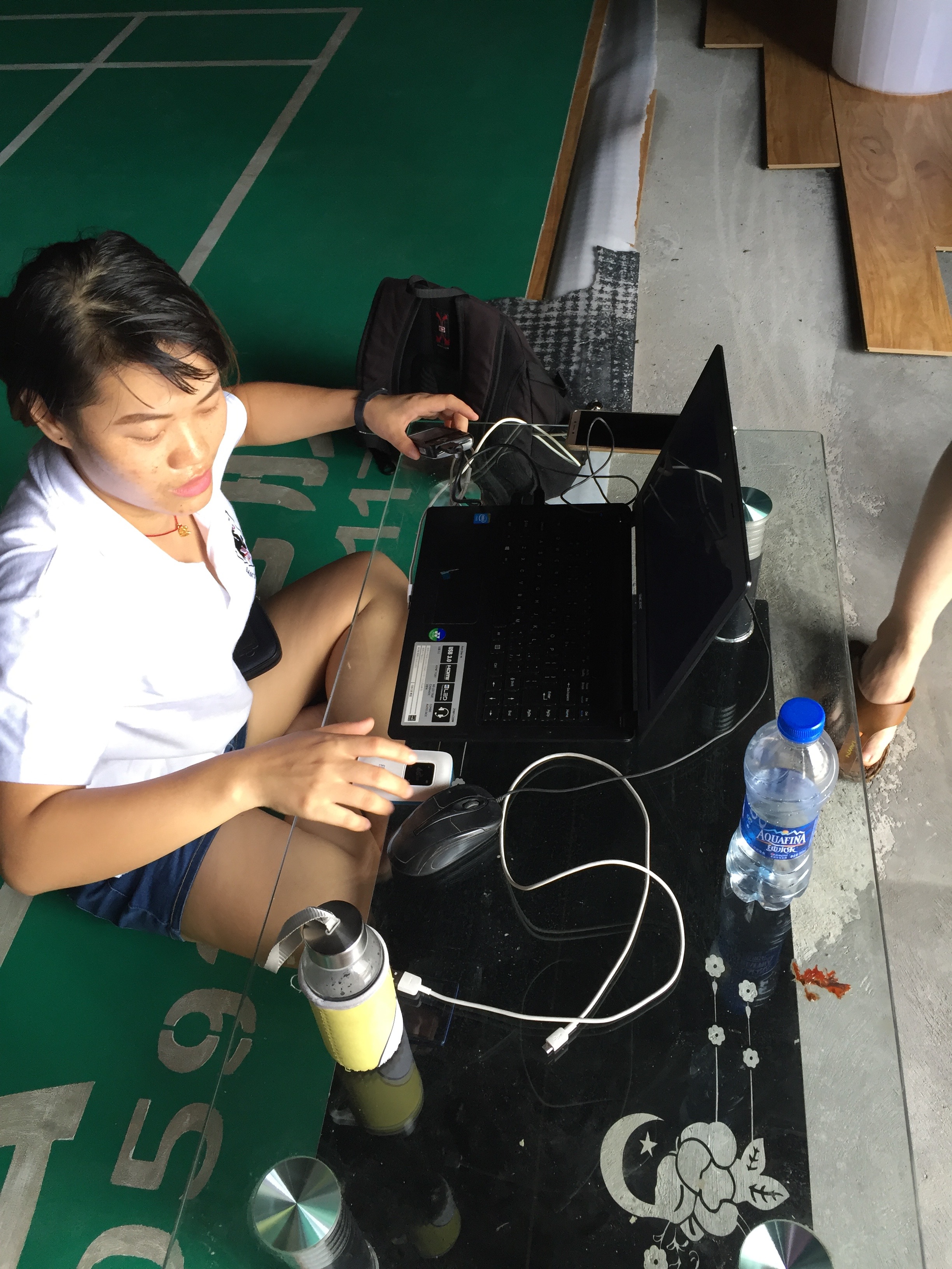 Several people still had no power at home so one dedicated player brought her computer so others could get some juice off it.